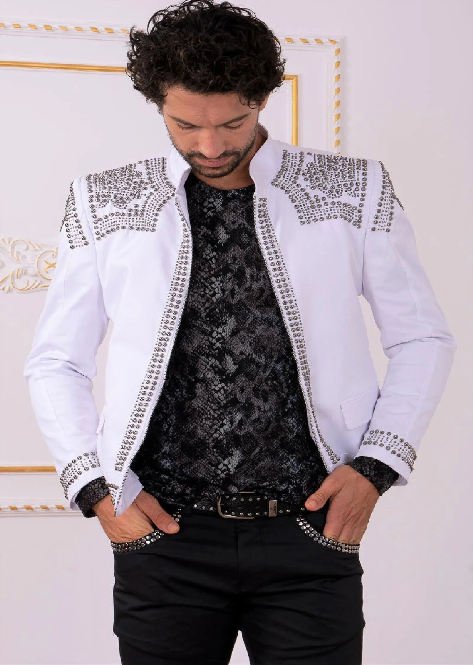 White Silver "Luxe" Studded Jacket