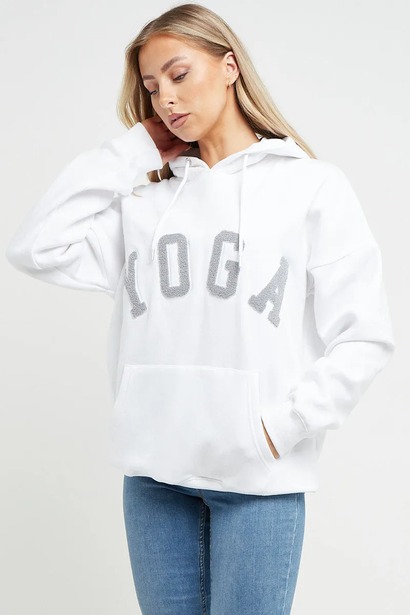 WHITE YOGA SLOGAN OVERSIZED HOODIE