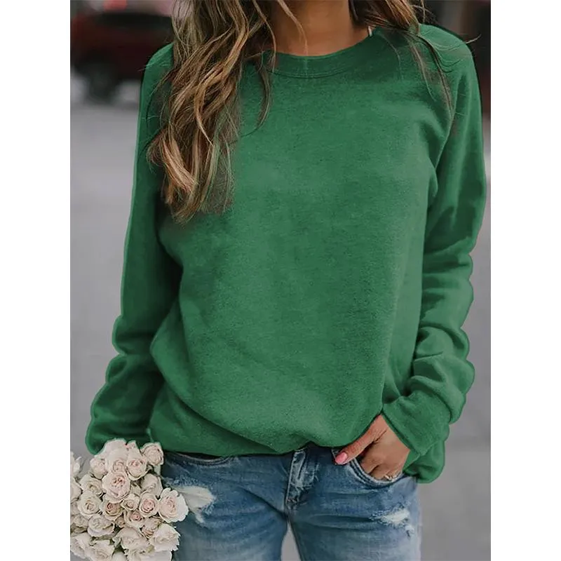 Women winter fall solid color long sleeve pullover crewneck sweatshirt