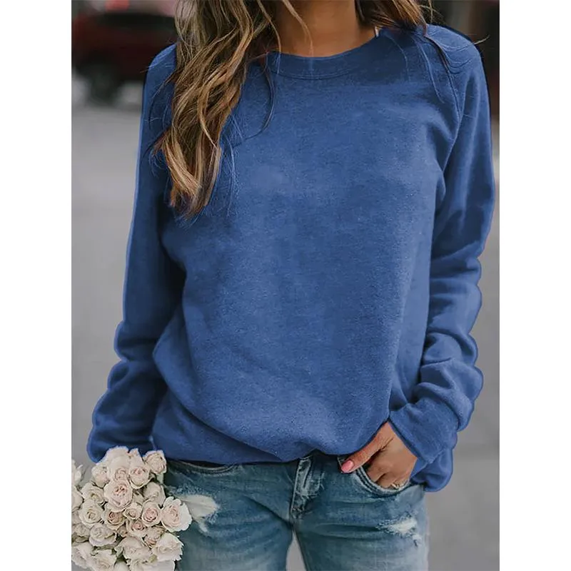 Women winter fall solid color long sleeve pullover crewneck sweatshirt