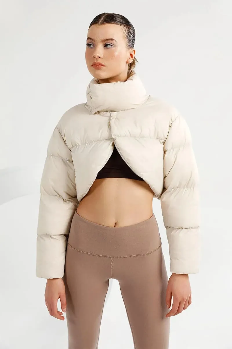 Women's Cream Cropped Bolero Puffer Jacket