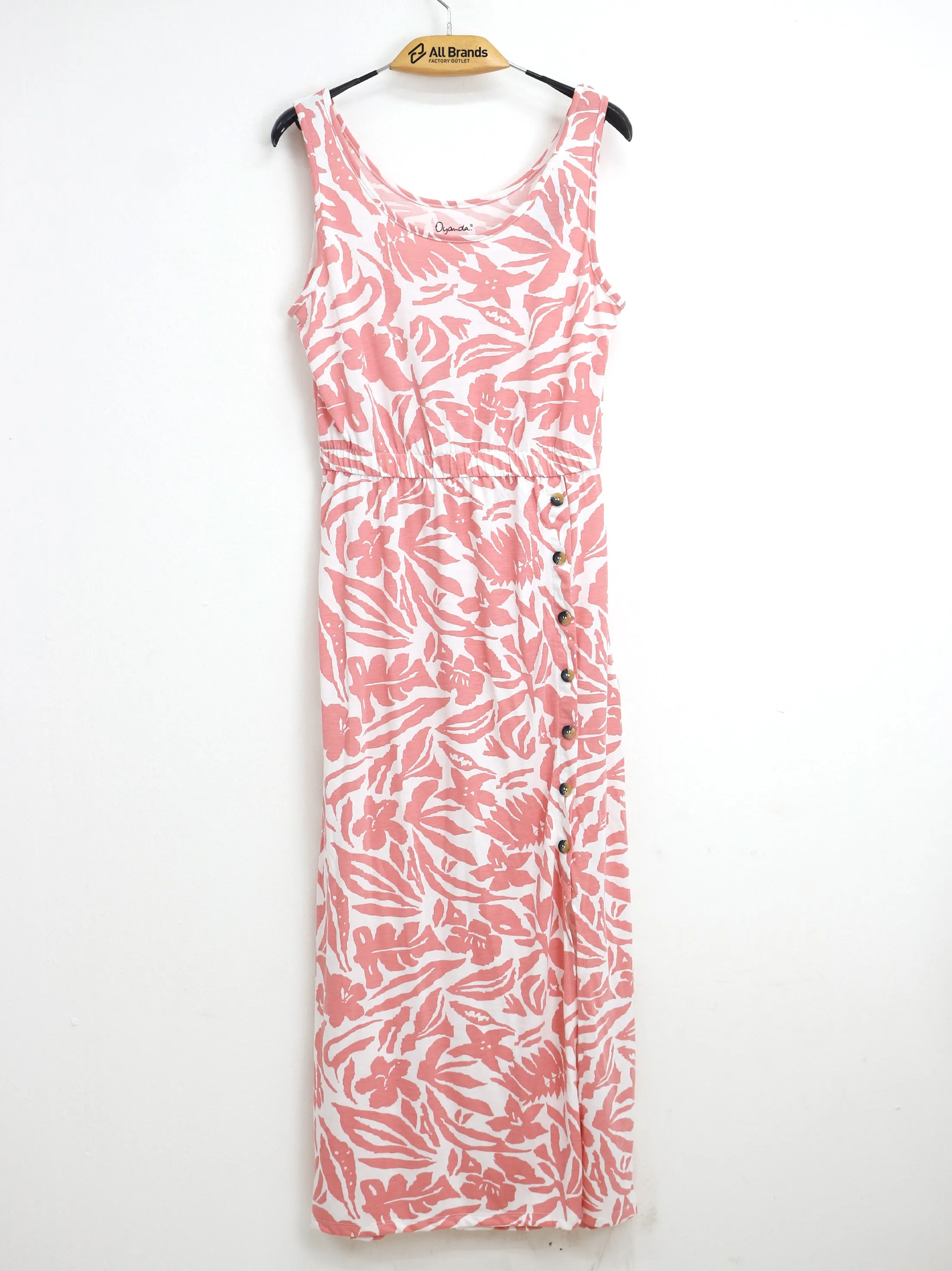 Women's Open Front Printed Dress,White/Pink