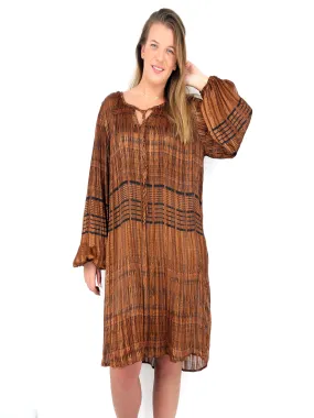 Women's Patterned Gauze Dress,Brown