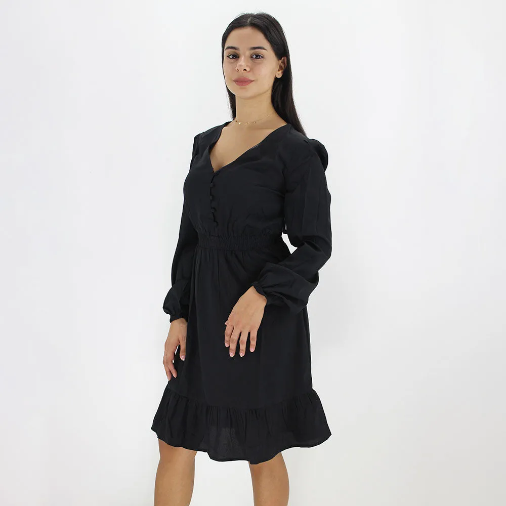 Women's Plain Ruffled Dress,Black