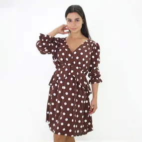 Women's Polka Dots Dress,Brown