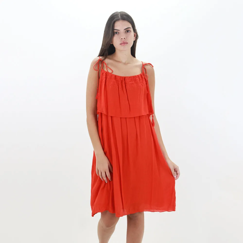 Women's Ruffled Plain Dress,Orange