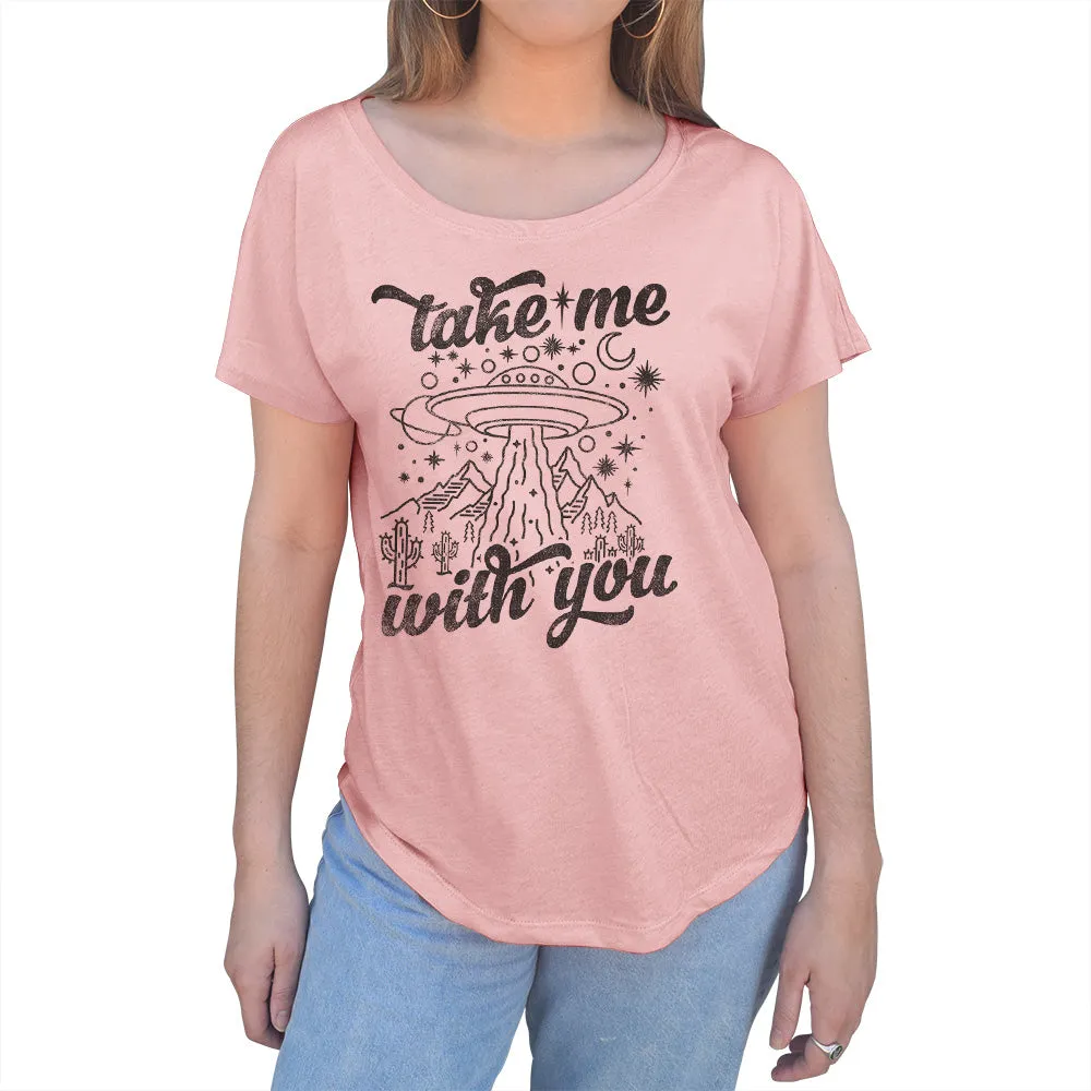 Women's Take Me With You Alien UFO Scoop Neck T-Shirt