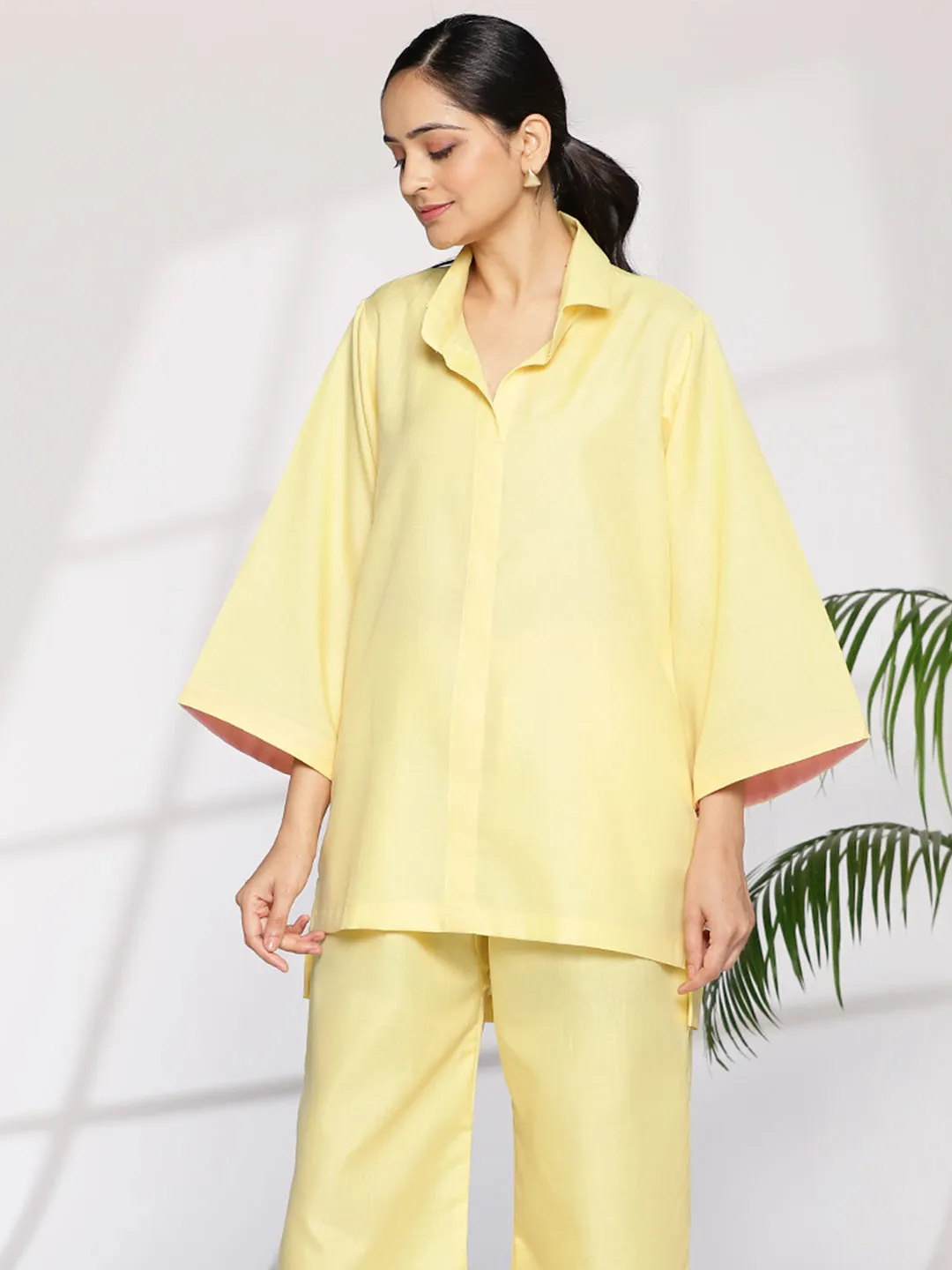 Yellow CottonSlub ShirtTop