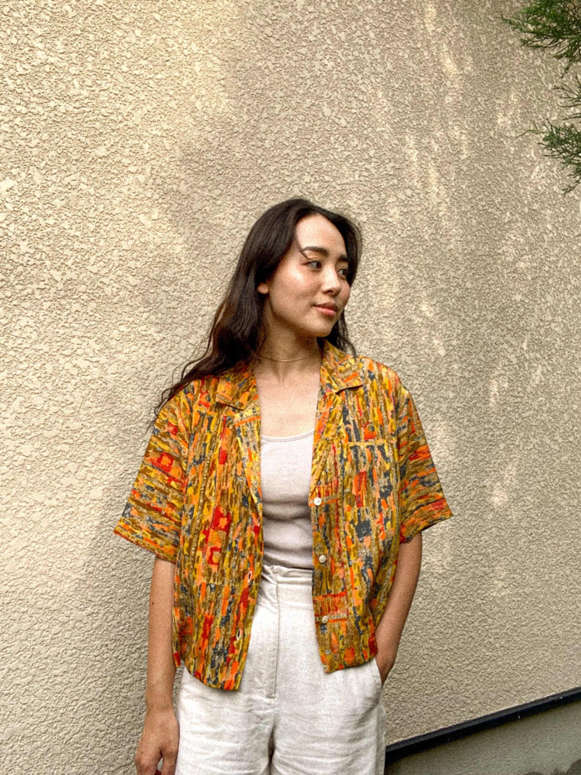 Yellow-Crop Kimono Hawaiian Shirt