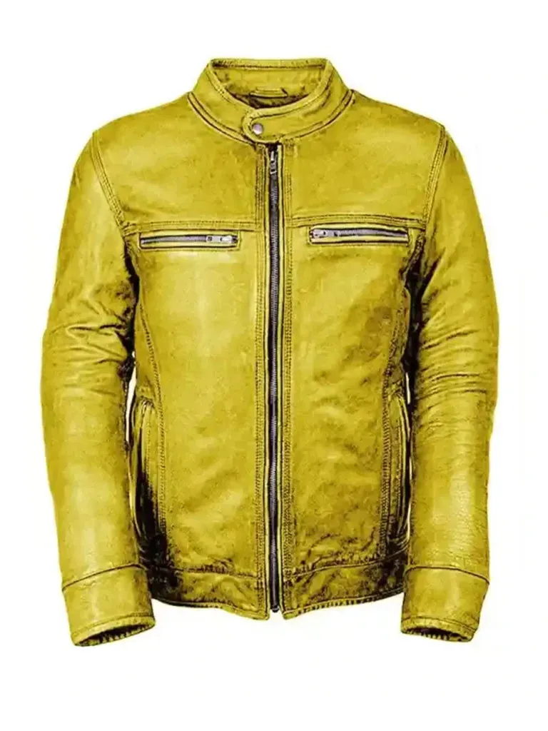 Yellow Motorbike Vintage Leather Jackets For Men