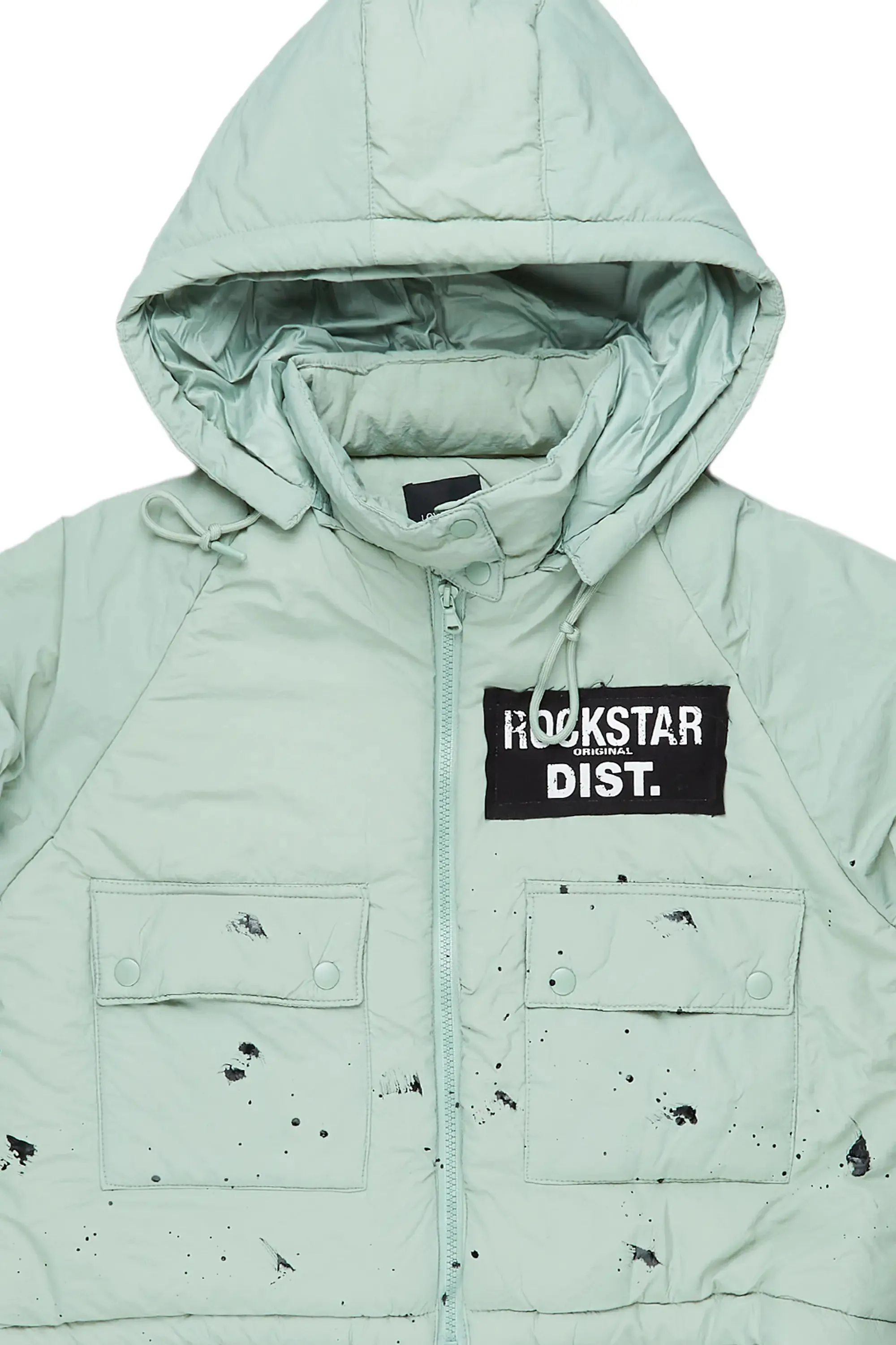 Zayla Sage Green Art Dist. Puffer Jacket