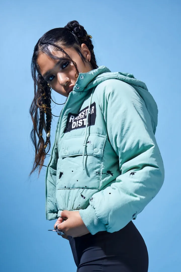 Zayla Sage Green Art Dist. Puffer Jacket